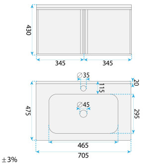 Sada koupelnového nábytku s umyvadlem Gama T25023 KJM 70CM
