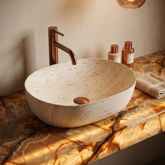 Umyvadlo na desku REA Amelia Travertine Classic 48