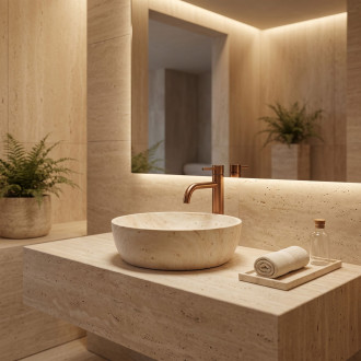 Umyvadlo na desku REA Amelia Travertine Classic 48