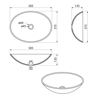 SELVA skleněné umyvadlo na desku 50,5x38cm, zlatá