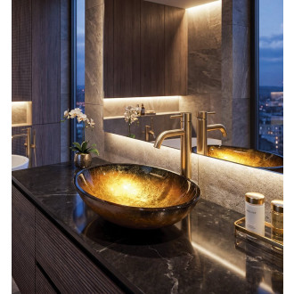 SELVA skleněné umyvadlo na desku 50,5x38cm, zlatá