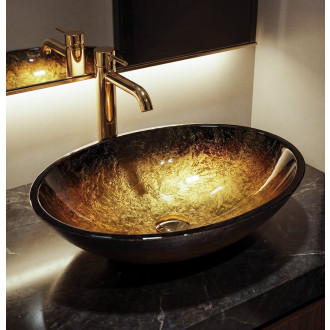 SELVA skleněné umyvadlo na desku 50,5x38cm, zlatá