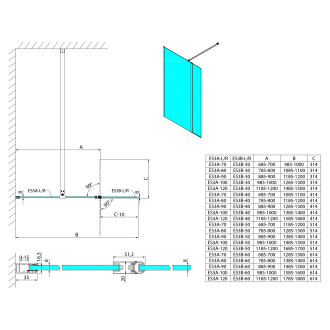 ESCA BLACK MATT sprchová zástěna, fixní sklo 1000 mm, otočný panel 500 mm