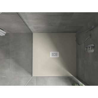 Mexen Hugo brodzik kwadratowy SMC 80 x 80 cm, beżowy, maskownica biała - 42698080-W