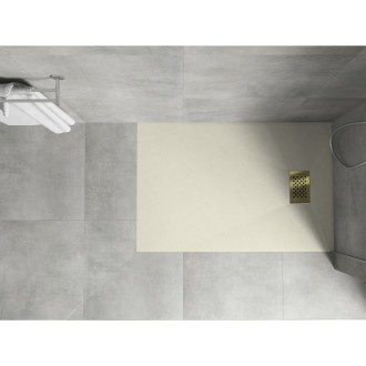 Mexen Hugo brodzik prostokątny SMC 100 x 80 cm, beżowy, maskownica złota - 42698010-G
