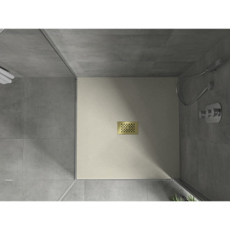 Mexen Hugo brodzik kwadratowy SMC 80 x 80 cm, beżowy, maskownica złota - 42698080-G