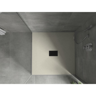 Mexen Hugo brodzik kwadratowy SMC 80 x 80 cm, beżowy, maskownica czarna - 42698080-B
