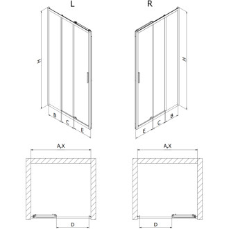 Mexen Exo-3S drzwi prysznicowe rozsuwane 75 cm, transparent, czarne - 8153-075-000-70-00