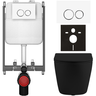 CERANO - Kompletní WC set Basic/Cesso - černá matná - WC tlačítko Dualo/Bílá - pro zazdění - 49x36 cm