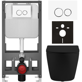 CERANO - Kompletní WC set Basic/Cesso - černá matná - WC tlačítko Dualo/Bílá - volně stojící - předstěnová instalace - 49x36 cm