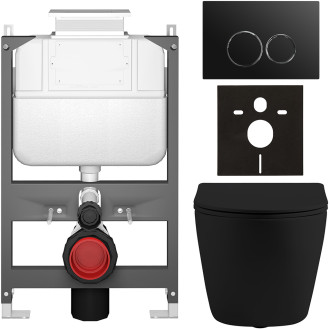 CERANO - Kompletní WC set Basic/Cesso - černá matná - WC tlačítko Dualo/Černá - ovládání shora - předstěnová instalace - 49x36 cm