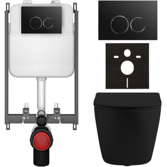 CERANO - Kompletní WC set Basic/Cesso - černá matná - WC tlačítko Dualo/Černá - pro zazdění - 49x36 cm