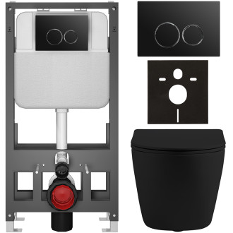 CERANO - Kompletní WC set Basic/Cesso - černá matná - WC tlačítko Dualo/Černá - volně stojící - předstěnová instalace - 49x36 cm