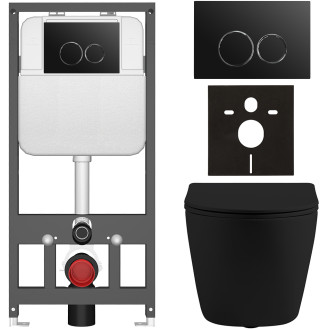 CERANO - Kompletní WC set Basic/Cesso - černá matná - WC tlačítko Dualo/Černá - závěsné - předstěnová instalace - 49x36 cm
