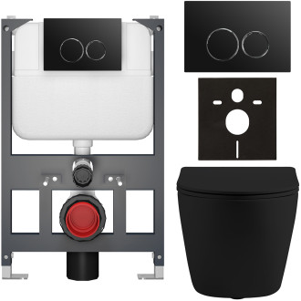 CERANO - Kompletní WC set Basic/Cesso - černá matná - WC tlačítko Dualo/Černá - závěsné - nízký modul - předstěnová instalace - 49x36 cm