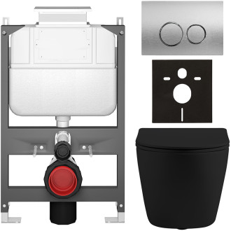 CERANO - Kompletní WC set Basic/Cesso - černá matná - WC tlačítko Dualo/Stříbrná - ovládání shora - předstěnová instalace - 49x36 cm