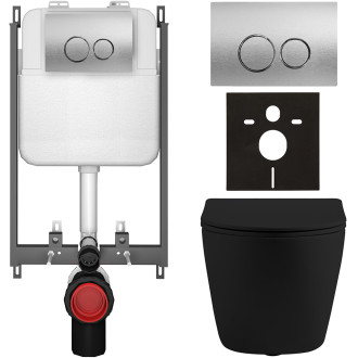 CERANO - Kompletní WC set Basic/Cesso - černá matná - WC tlačítko Dualo/Stříbrná - pro zazdění - 49x36 cm