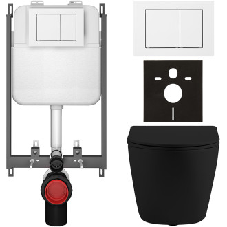 CERANO - Kompletní WC set Basic/Cesso - černá matná - WC tlačítko Maxio/Bílá - pro zazdění - 49x36 cm