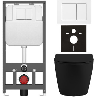 CERANO - Kompletní WC set Basic/Cesso - černá matná - WC tlačítko Maxio/Bílá - závěsné - předstěnová instalace - 49x36 cm