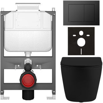 CERANO - Kompletní WC set Basic/Cesso - černá matná - WC tlačítko Maxio/Černá - ovládání shora - předstěnová instalace - 49x36 cm