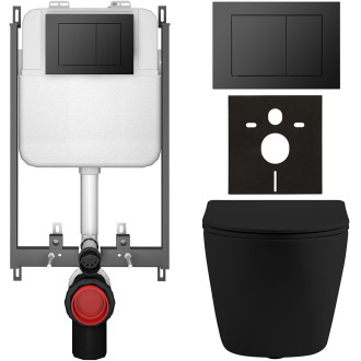 CERANO - Kompletní WC set Basic/Cesso - černá matná - WC tlačítko Maxio/Černá - pro zazdění - 49x36 cm