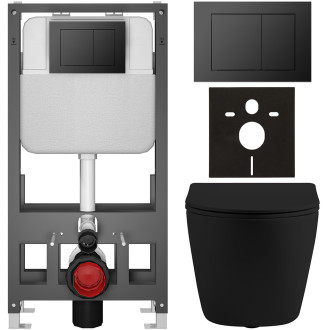 CERANO - Kompletní WC set Basic/Cesso - černá matná - WC tlačítko Maxio/Černá - volně stojící - předstěnová instalace - 49x36 cm