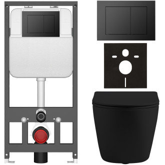 CERANO - Kompletní WC set Basic/Cesso - černá matná - WC tlačítko Maxio/Černá - závěsné - předstěnová instalace - 49x36 cm