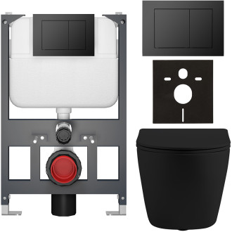 CERANO - Kompletní WC set Basic/Cesso - černá matná - WC tlačítko Maxio/Černá - závěsné - nízký modul - předstěnová instalace - 49x36 cm
