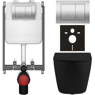 CERANO - Kompletní WC set Basic/Cesso - černá matná - WC tlačítko Maxio/Stříbrná - pro zazdění - 49x36 cm