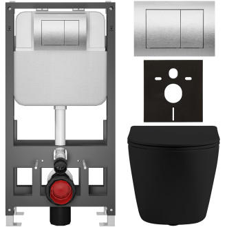 CERANO - Kompletní WC set Basic/Cesso - černá matná - WC tlačítko Maxio/Stříbrná - volně stojící - předstěnová instalace - 49x36 cm
