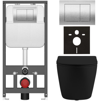 CERANO - Kompletní WC set Basic/Cesso - černá matná - WC tlačítko Maxio/Stříbrná - závěsné - předstěnová instalace - 49x36 cm