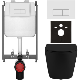 CERANO - Kompletní WC set Basic/Cesso - černá matná - WC tlačítko Modulo/Bílá - pro zazdění - 49x36 cm