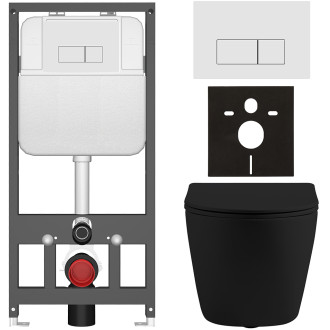 CERANO - Kompletní WC set Basic/Cesso - černá matná - WC tlačítko Modulo/Bílá - závěsné - předstěnová instalace - 49x36 cm