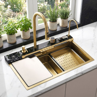 REA Multifunkční ocelový dřez 10 v 1 REA Alonzo Brush Gold ZLE-06419