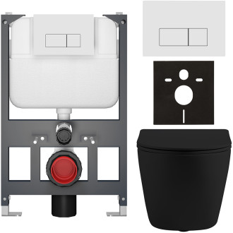 CERANO - Kompletní WC set Basic/Cesso - černá matná - WC tlačítko Modulo/Bílá - závěsné - nízký modul - předstěnová instalace - 49x36 cm