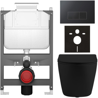 CERANO - Kompletní WC set Basic/Cesso - černá matná - WC tlačítko Modulo/Černá - ovládání shora - předstěnová instalace - 49x36 cm