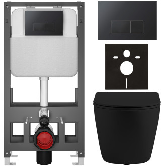 CERANO - Kompletní WC set Basic/Cesso - černá matná - WC tlačítko Modulo/Černá - volně stojící - předstěnová instalace - 49x36 cm