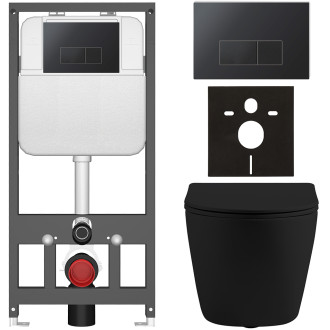 CERANO - Kompletní WC set Basic/Cesso - černá matná - WC tlačítko Modulo/Černá - závěsné - předstěnová instalace - 49x36 cm