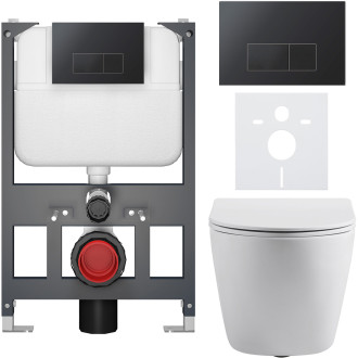 CERANO - Kompletní WC set Basic/Cesso - černá matná - WC tlačítko Modulo/Černá - závěsné - nízký modul - předstěnová instalace - 49x36 cm