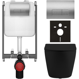 CERANO - Kompletní WC set Basic/Cesso - černá matná - WC tlačítko Modulo/Stříbrná - pro zazdění - 49x36 cm