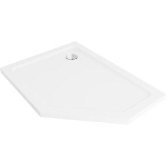 Mexen Plochá pětiúhelníková sprchová vanička úzká levá 90 x 80 cm, bílá, chromový sifon - 41P108090L