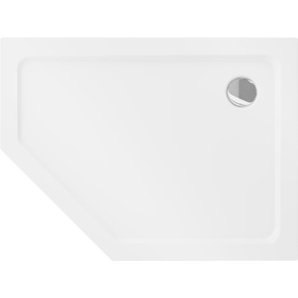 Mexen Flat brodzik pięciokątny slim prawy 100 x 80 cm, biały, syfon chrom - 41P108010R