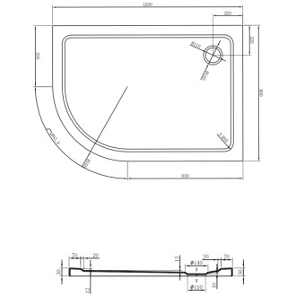 Mexen Flat brodzik półokrągły slim prawy 120 x 80 cm, biały, syfon chrom - 41108012P
