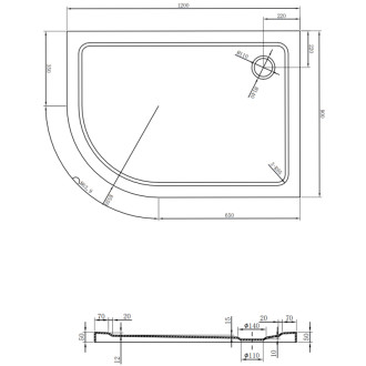 Mexen Flat brodzik półokrągły slim prawy 120 x 90 cm, biały, syfon chrom - 41109012P