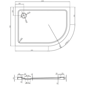 Mexen Flat brodzik półokrągły slim lewy 120 x 90 cm, czarny, syfon chrom - 41709012L