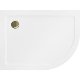 Mexen Flat brodzik półokrągły slim lewy 100 x 80 cm, biały, syfon złoty - 41108010L-G