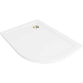 Mexen Plochá půlkruhová sprchová vanička úzká levá 100 x 90 cm, bílá, zlatý sifon - 41109010L-G