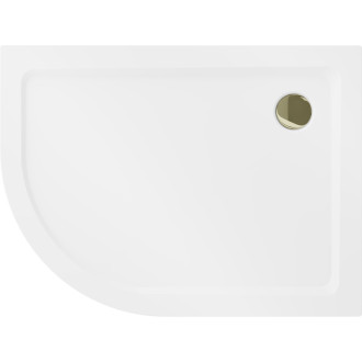 Mexen Flat brodzik półokrągły slim prawy 100 x 90 cm, biały, syfon złoty - 41109010P-G
