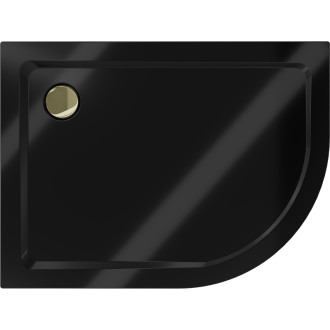Mexen Flat brodzik półokrągły slim lewy 90 x 80 cm, czarny, syfon złoty - 41708090L-G
