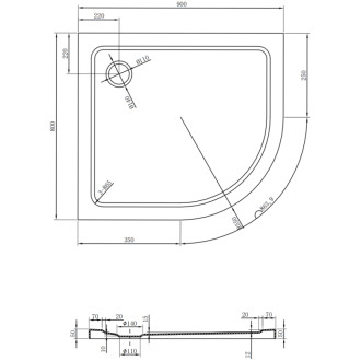 Mexen Flat brodzik półokrągły slim lewy 90 x 80 cm, biały, syfon czarny - 41108090L-B